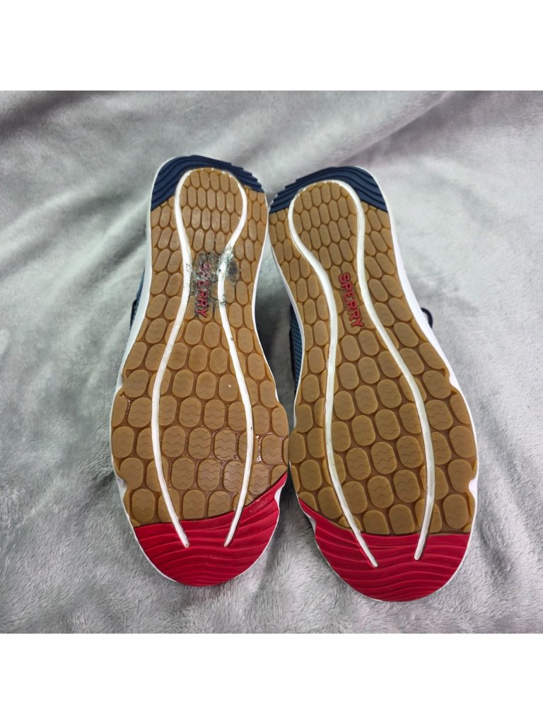 Mens Sperry Mesh 7 Seas 3-Eye Blue Boat Shoes With Red Accents Size 13 — image 8 of 8
